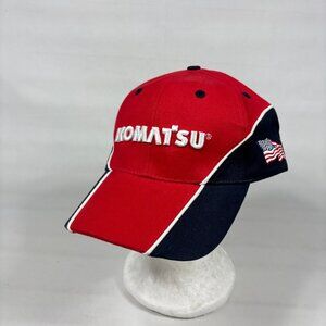 Komatsu Red Black Hi-Density Embroidered Strapback Cap Hat w/ American Flag